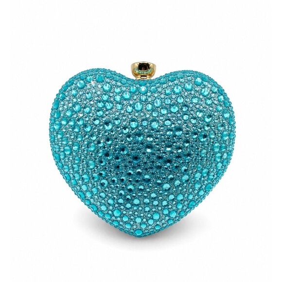 Handbags - Blue Crystal Heart Clutch Bag Gold Handle Formal Evening Cocktail Purse NEW